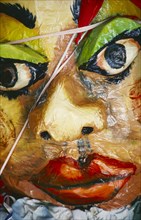 CUBA, Matanzas Province, Varadero, Detail of papier mache mask for the annual festival
