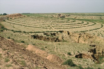 CHINA, Agriculture, Contoured planting showing erosion
