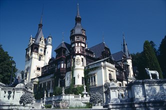 ROMANIA, Prahova, Sinaia, Peles Palace exterior in eclectic architectural style.