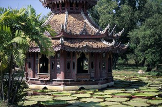 THAILAND, Architecture, Ancient City Pagoda built on a lily pond