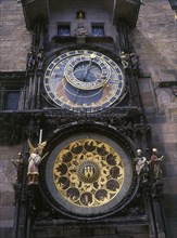 CZECH REPUBLIC, Prague, Astronomical clocks on the wall of the Town Hall in the Old Town Square