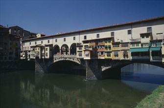 ITALY, Florence, Arno River , "The Ponte Veccio, Old Bridge, with shops, mainly jewellers, built