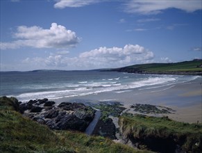 IRELAND, County Cork, Galley Head, View over beach and coastline.