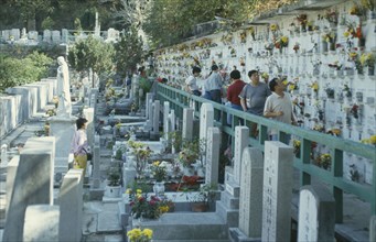 HONG KONG, Religion, Festival, People visiting Qing Ming Festival graveyard