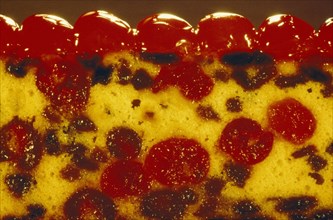 FOOD, Confectionary, Detail of glace cherry fruit cake.