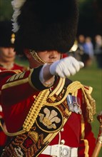 MILITARY, Army, Royal Welsh Fusileer Drum Major marching during a parade