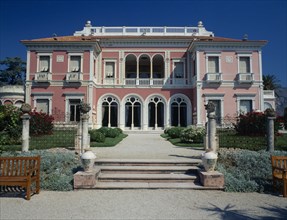 FRANCE, Cote D’Azur, St Jean Cap Ferat, Villa Ephrussi de Rothschild facade.
