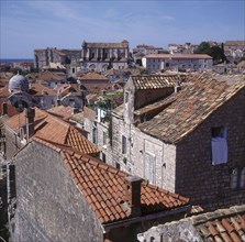CROATIA, Dubrovnik, View over rooftops with red tiled rooves