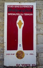 FRANCE, Aquitaine, Dordogne, Domme. Foie Gras sign.