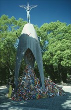 JAPAN, Honshu, Hiroshima, Origami paper cranes at the Children’s Memorial in the Peace Park gardens