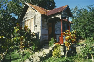 WEST INDIES, Tobago , Black Rock, Typical Gingerbread House with steps leading up to the porch