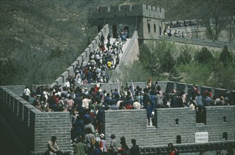 CHINA, The Great Wall, Tourists gathered on fortified tower section