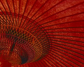 JAPAN, Craft, Traditional red bamboo umbrella detail