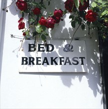 ARCHITECTURE, Hotels, Bed and Breakfast, Detail of sign advertising bed and breakfast accommodation
