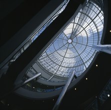 ENGLAND, London, Canary Wharf, View looking up through glass atrium