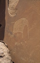 NAMIBIA, Twyfelfontein, Bushman Art possibly dating from 3300BC in the desert depicting an elephant