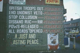 NORTHERN IRELAND, Belfast, Demands for Peace Mural on Falls Road  Beechmount Avenue