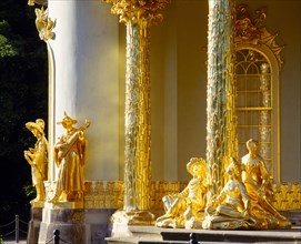 GERMANY, Brandenberg, Potsdam, "Sanssouci Park, Chinese tea house, detail of gold columns and