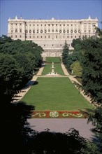 SPAIN, Madrid State, Madrid, View across lawns to the front of the Royal Palace