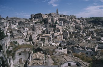 ITALY, Basilicata, Matera, "The Sassi district, view over deserted town "