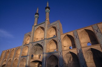 IRAN,   , Yazd, Amir Chakmagh Complex. General view of the facade in evening light