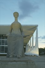 BRAZIL, Federal District, Brasilia, Statue of Justice standing outside the Supremo Tribunal Federal
