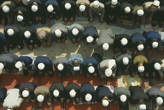 CHINA, Gansu Province, Lanzhou, Looking down on Muslims at prayer.