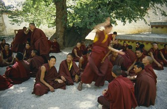 TIBET, Sera Monastery, Monks debating