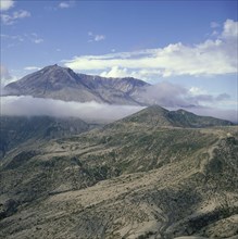 USA, Washington, Mount St Helens, The volcano shrouded in cloud after the eruption with the