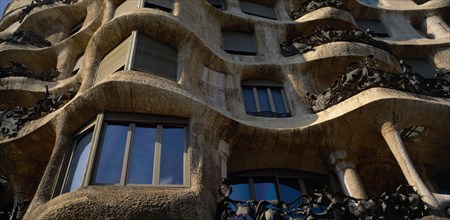 SPAIN, Catalonia, Barcelona, La Pedera Gaudi close up of facade