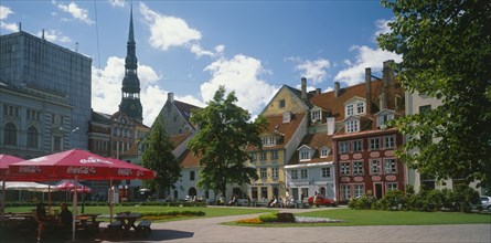 LATVIA, Riga, City Centre Square with outdoor cafe in the foreground