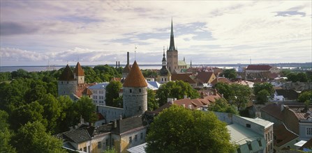 ESTONIA, Tallinn, Aerial view over the city rooftops