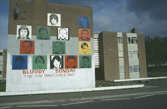 IRELAND,  North  , Derry, Mural depicting the Bloody Sunday victims in the Bogside area.