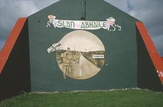 IRELAND,  North  , Derry, "Reverse side of the Now Entering Free Derry Gable Wall, Mural depicting