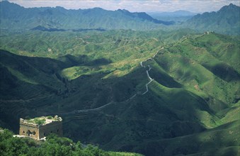 CHINA, Simatai, The Great Wall, View over the wall and surrounding green countryside