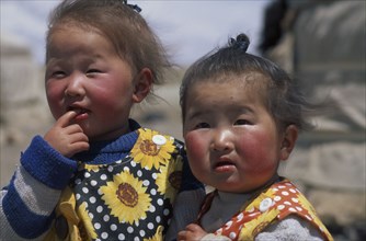 MONGOLIA, South Gobi , "Omnogov, Two Mongolian children"