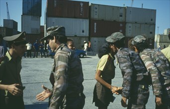 CUBA, Military, Soldiers returning from Angola being greeted by students