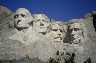 USA, South Dakota, Mount Rushmore, The portraits of four Presidents carved into the mountain