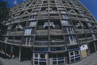 ENGLAND, London, Hyde Park. Fish eye view of a block of flats