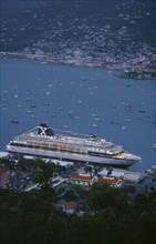 US VIRGIN ISLANDS, St Thomas Islands, Cruise liner in harbour docks