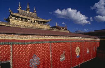 TIBET, Lhasa, "Jokhang Temple golden roofed temple over 1300 years old, built to commemorate the