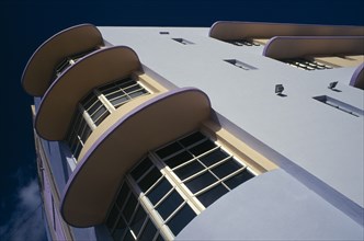 USA, Florida, Miami, South Beach. Angled view of Art Deco building exterior