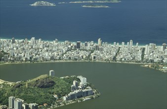 BRAZIL, Rio de Janeiro, Aerial view over Ipanema and Leblon from the Corcovado mountain