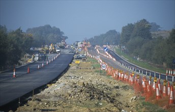 ARCHITECTURE, Construction, Roadworks, View along the A21 lined with traffic cones and new tarmac