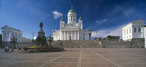 FINLAND, Uusimaa, Helsinki, "Lutheran Cathedral also known as Tuomiokirkko, seen from Senate Square