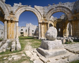 SYRIA, Near Aleppo, Qalaat Samaan, The Basilica of St Simeon interior of ruins.
