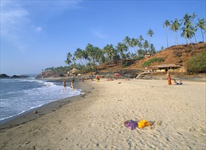 INDIA, Goa , Ozran Beach, View along quiet beach