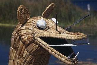 PERU, Puno Administrative Division, Lake Titicaca , "Detail of the prow of a reedboat, the lake