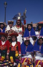PERU, Cusco Department, Cusco, Group wearing traditional costume at Inti Raymi.