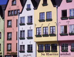 GERMANY, North Rhine Westfalia, Cologne, "Typical building facades, painted in pastel colours in